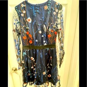 Petite Shein Floral Embroidery Mesh Dress Size M